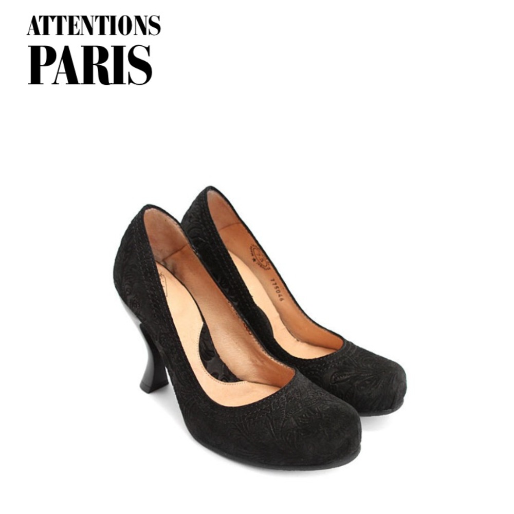 John Fluevog Attention Paris black suede heels